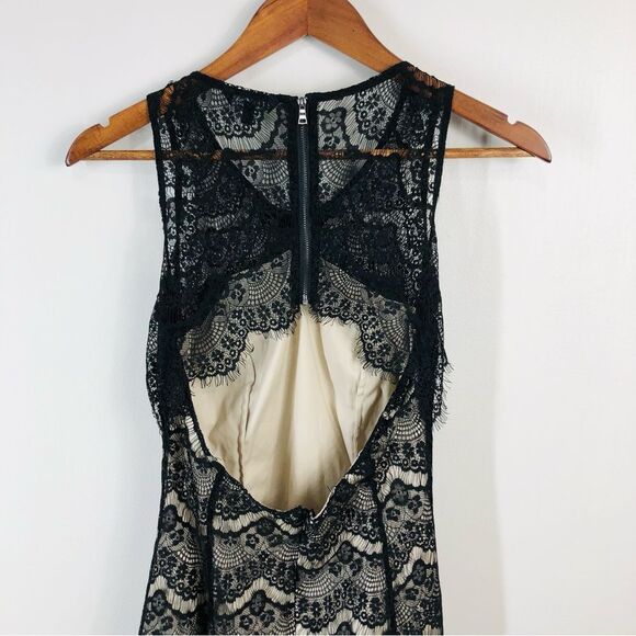 Naked ZEBRA Nude Mid Dress with Black Lace Overlay Small - Picture 4 of 8